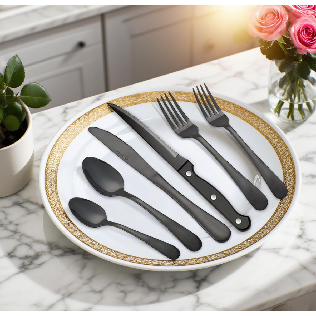 48-piece, 430 Stainless Steel, flatware Set, service For 8, knives, forks, spoons, steak Knives, salad Forks, teaspoons, cutlery Set, silverware, heavy Duty, rustproof